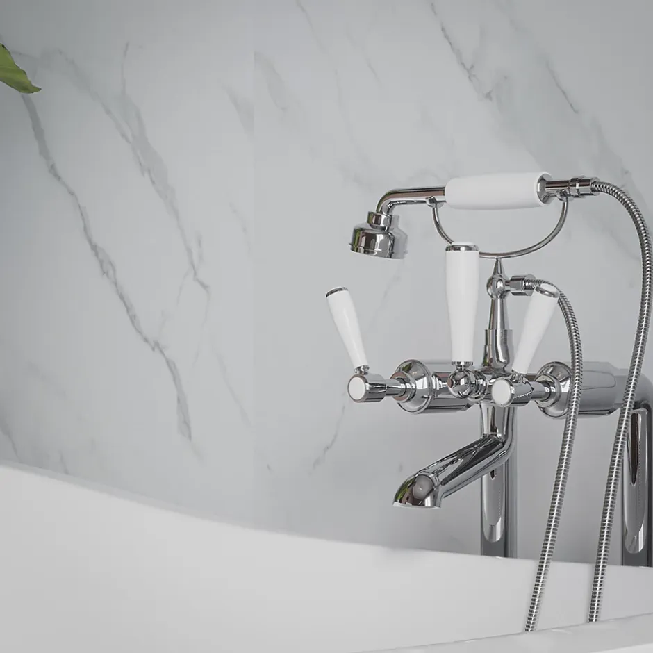 Mon Marché Déco Panneau Douche PVC Marbre Calacatta - L. 240 x l. 100 x ép. 1 cm* Panneau Mural De Salle De Bains