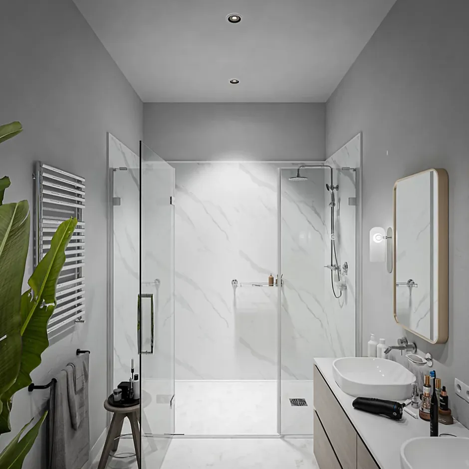 Mon Marché Déco Panneau Douche PVC Marbre Calacatta - L. 240 x l. 100 x ép. 1 cm* Panneau Mural De Salle De Bains