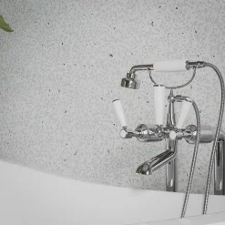 Mon Marché Déco Panneau Douche PVC Terrazzo Blanc - L. 240 x l. 100 x ép. 1 cm* Panneau Mural De Salle De Bains