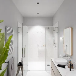 Mon Marché Déco Panneau Douche PVC Terrazzo Blanc - L. 240 x l. 100 x ép. 1 cm* Panneau Mural De Salle De Bains