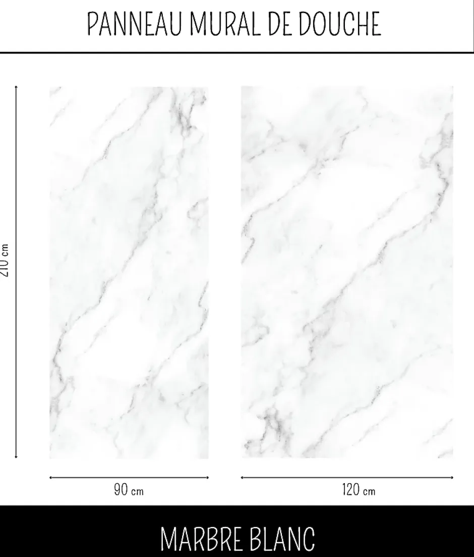 Ma nouvelle décoration Panneau Mural Alu Douche salle de bain MARBRE BLANC Mat 120 cm x 210 cm Ma Nouvelle Déco
