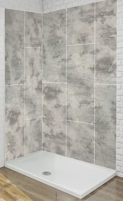 Ma nouvelle décoration Panneau mural Alu Douche Salle de Bain CIMENT BRUT MAT CARREAUX XL 120 cm x 210 cm