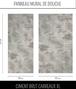 Ma nouvelle décoration Panneau mural Alu Douche Salle de Bain CIMENT BRUT MAT CARREAUX XL 120 cm x 210 cm