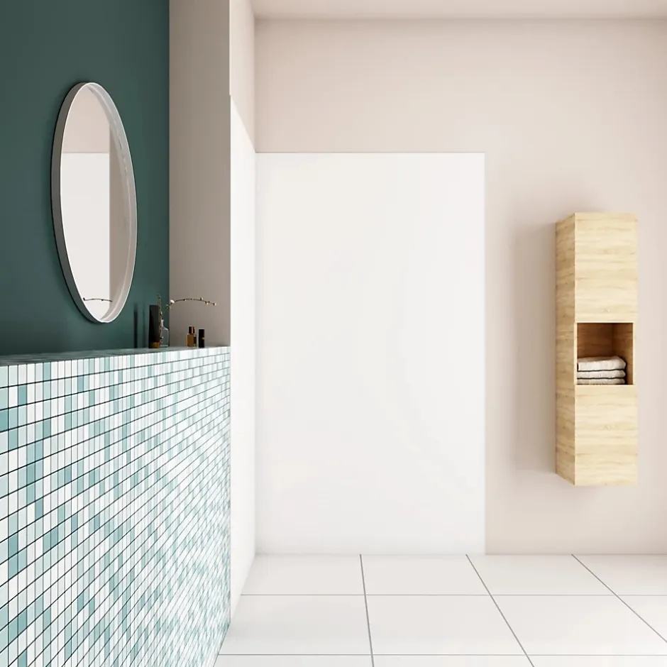 AICA Sanitaire Panneau mural de douche blanc 100x80x210cm,Panneaux muraux salle de bain habillage mural aluminium,avec 2 profilés de finition* Panneau Mural De Salle De Bains