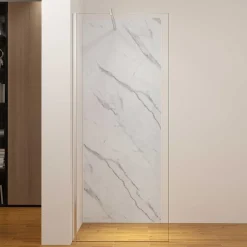 AICA Sanitaire Panneau mural de douche effet blanc marbre 80 x 210 cm mural aluminium avec 1 profile - Étanche, durable et facile à nettoyer