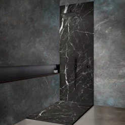 Autres Panneau mural de douche resine effet marbre noir 250x100 cm Natte d'etancheite periferique integree