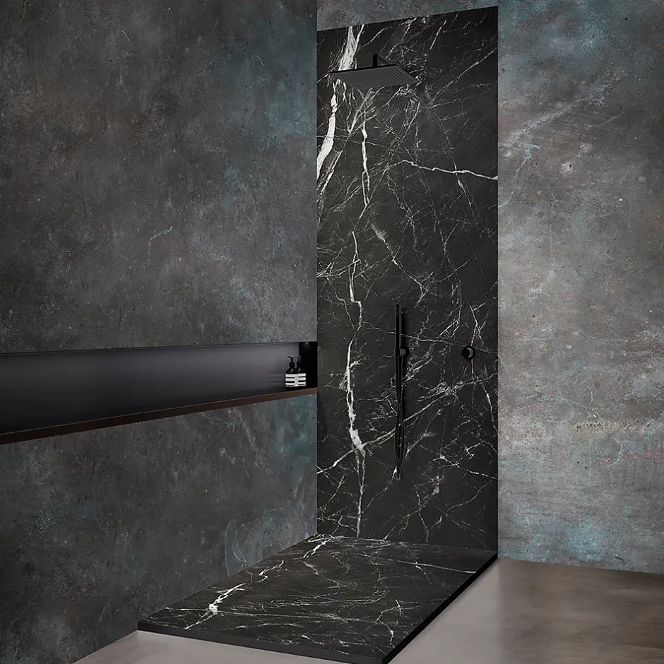 Autres Panneau mural de douche resine effet marbre noir 250x100 cm Natte d'etancheite periferique integree