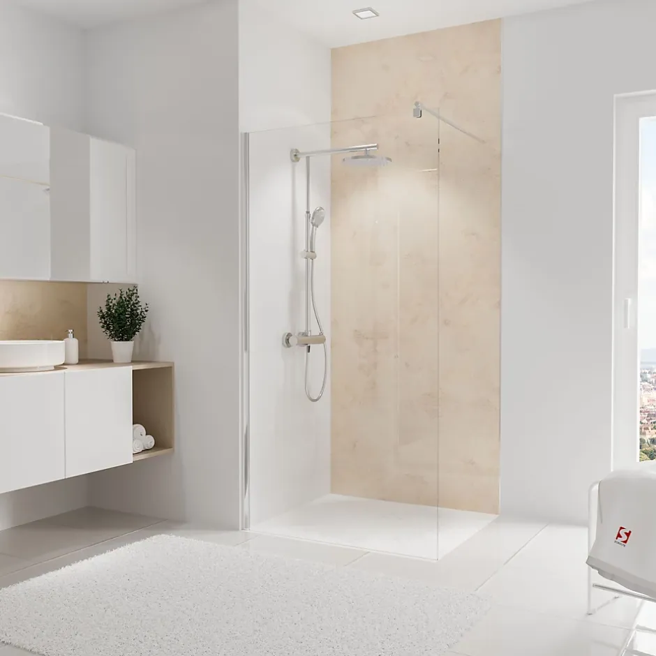 Schulte Panneau mural de salle de bains l.100 x H.255 cm, effet pierre beige, DecoDesign