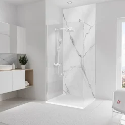 Schulte Panneau mural de salle de bains l.100 x H.255 cm, effet marbre de Carrare blanc brillant, DécoDesign Brio* Panneau Mural De Salle De Bains