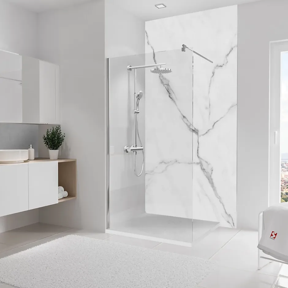 Schulte Panneau mural de salle de bain l.125 x H.255 cm, marbre blanc et gris, DécoDesign* Panneau Mural De Salle De Bains