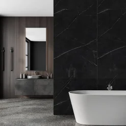 Decoon Panneau Mural Douche SPC/PVC Décor Marbre Noir satiné - 90x260cm - 2,34M²* Panneau Mural De Salle De Bains