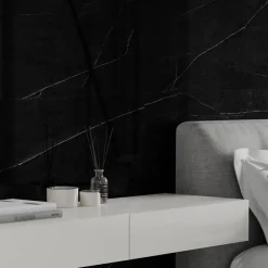 Decoon Panneau Mural Douche SPC/PVC Décor Marbre Noir satiné - 90x260cm - 2,34M²* Panneau Mural De Salle De Bains