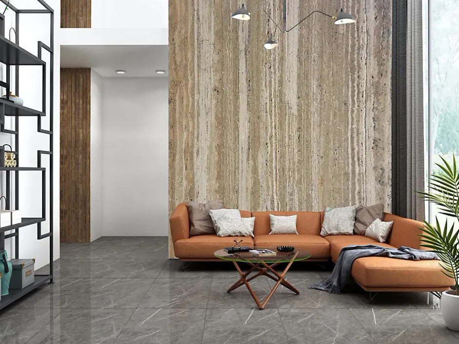 Stone Evolution Panneau 2500x1200x25 mm en véritable Travertin strié sur composite à chants nus* Panneau Mural De Salle De Bains