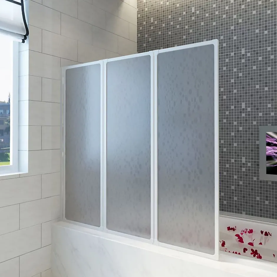 Vidaxl Pare baignoire à 3 volets rétractables (141x132 cm - Blanc)* Pare-Baignoire