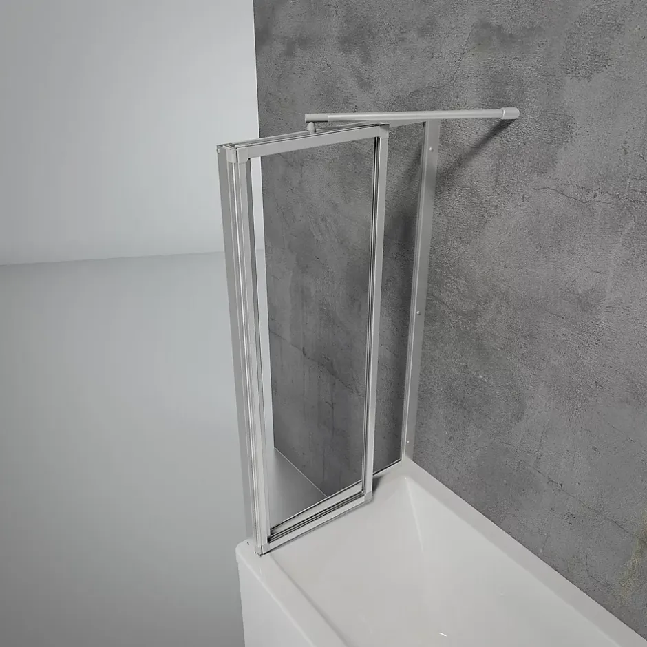 Schulte Pare baignoire à coller 2 volets + paroi de retour fixe, 89 x 70 x 120 cm, alu-argenté,* Pare-Baignoire