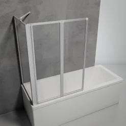 Schulte Pare baignoire à coller 2 volets + paroi de retour fixe, 89 x 75 x 120 cm, verre transparent, alu nature,* Pare-Baignoire