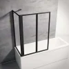 Schulte Pare baignoire à coller 2 volets + paroi de retour fixe, 89 x 70 x 120 cm, verre transparent, profilé noir,* Pare-Baignoire