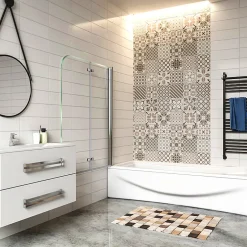 AICA Sanitaire Pare baignoire 2 volet pliante et pivotant chrome - L.120 x H.140 cm en 6mm verre anticalcaire* Pare-Baignoire