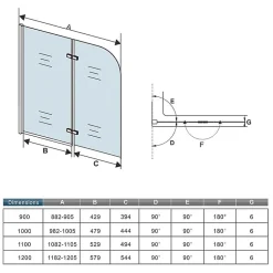 AICA Sanitaire Pare baignoire 2 volet pliante et pivotant chrome - L.120 x H.140 cm en 6mm verre anticalcaire* Pare-Baignoire