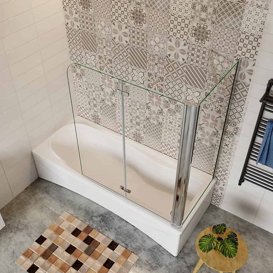 AICA Sanitaire Pare baignoire 2 volet pliante et pivotant chrome - L.100+75 x H.140 cm en 6mm verre anticalcaire