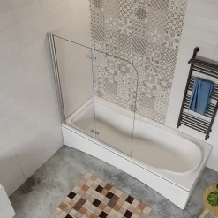AICA Sanitaire Pare baignoire 2 volet pliante et pivotant chrome - L.100 x H.140 cm en 6mm verre anticalcaire
