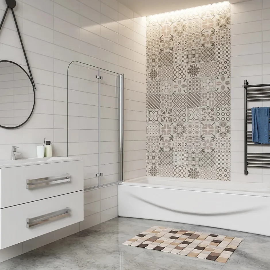 AICA Sanitaire Pare baignoire 2 volet pliante et pivotant chrome - L.100 x H.140 cm en 6mm verre anticalcaire