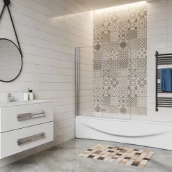 AICA Sanitaire Pare baignoire 2 volet pliante et pivotant chrome - L.90 x H.140 cm en 6mm verre anticalcaire