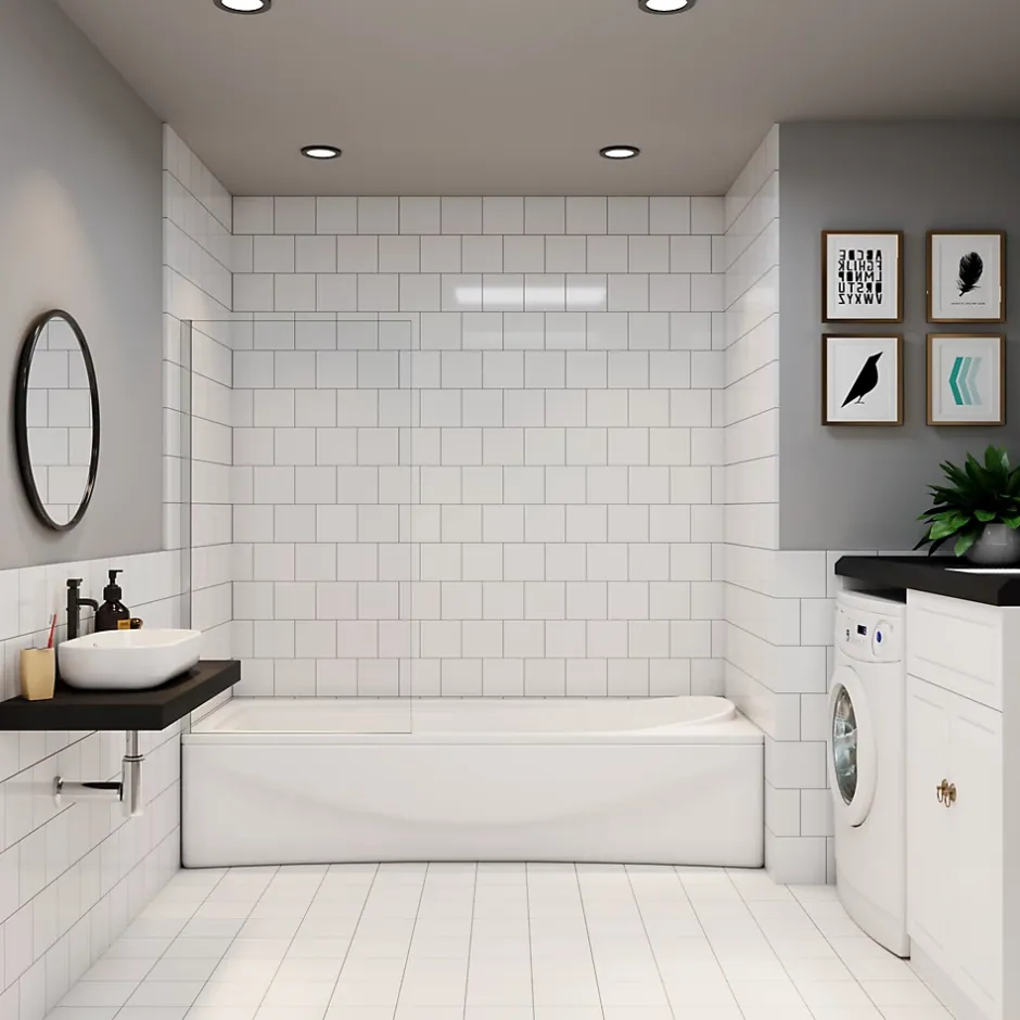 AICA Sanitaire pare baignoire Argent 70x130cm,paroi fixée,5mm verre anticalcaire,style industriel et Installation réversible