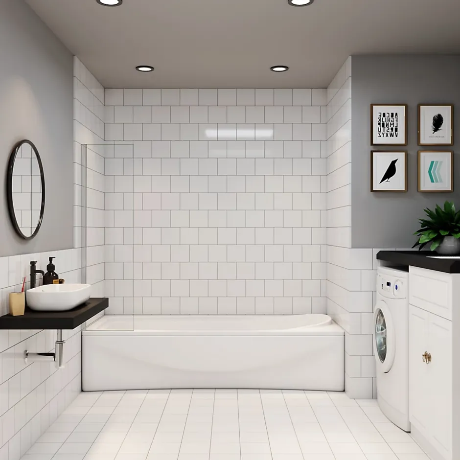 AICA Sanitaire pare baignoire Argent 40x130cm,paroi fixée,5mm verre anticalcaire,style industriel et Installation réversible* Pare-Baignoire