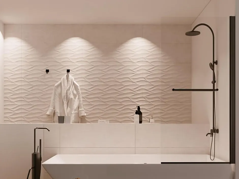 Vente-unique Pare baignoire avec porte-serviette en métal noir mat au style industriel - 70 x 140 cm - TOBIN