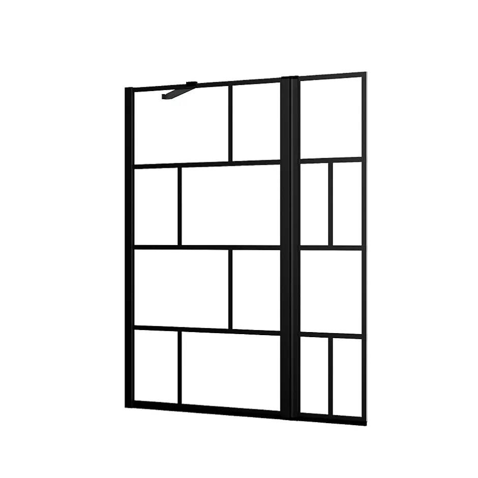 Aurlane Pare baignoire avec volet pivotant - profile noir mat - 130x104 (HxL) - verre 5mm sérigraphié