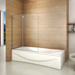 AICA Sanitaire Pare baignoire chromé 2 volets - L.110 x H.140cm - 5mm verre sécurité - Pivotant et repliable 180 degré* Pare-Baignoire