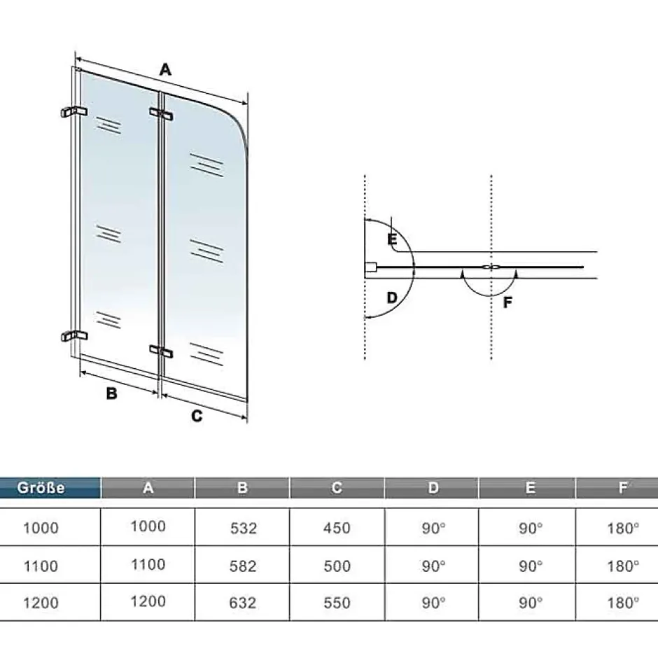 AICA Sanitaire Pare baignoire chromé 2 volets - L.110 x H.140cm - 5mm verre sécurité - Pivotant et repliable 180 degré* Pare-Baignoire
