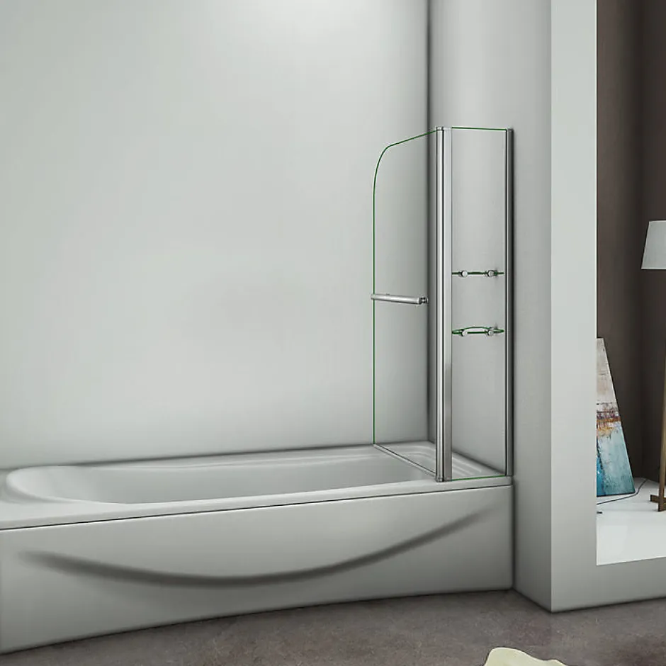 AICA Sanitaire Pare baignoire chromé pivotante L.100 x 140 cm avec 2 étagères - 6mm verre sécurité - solution pratique, élégante* Pare-Baignoire