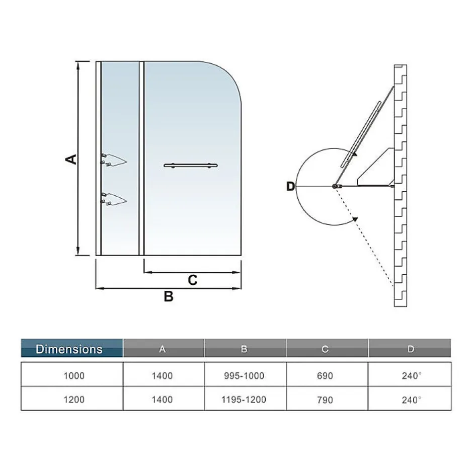 AICA Sanitaire Pare baignoire chromé pivotante L.100 x 140 cm avec 2 étagères - 6mm verre sécurité - solution pratique, élégante* Pare-Baignoire