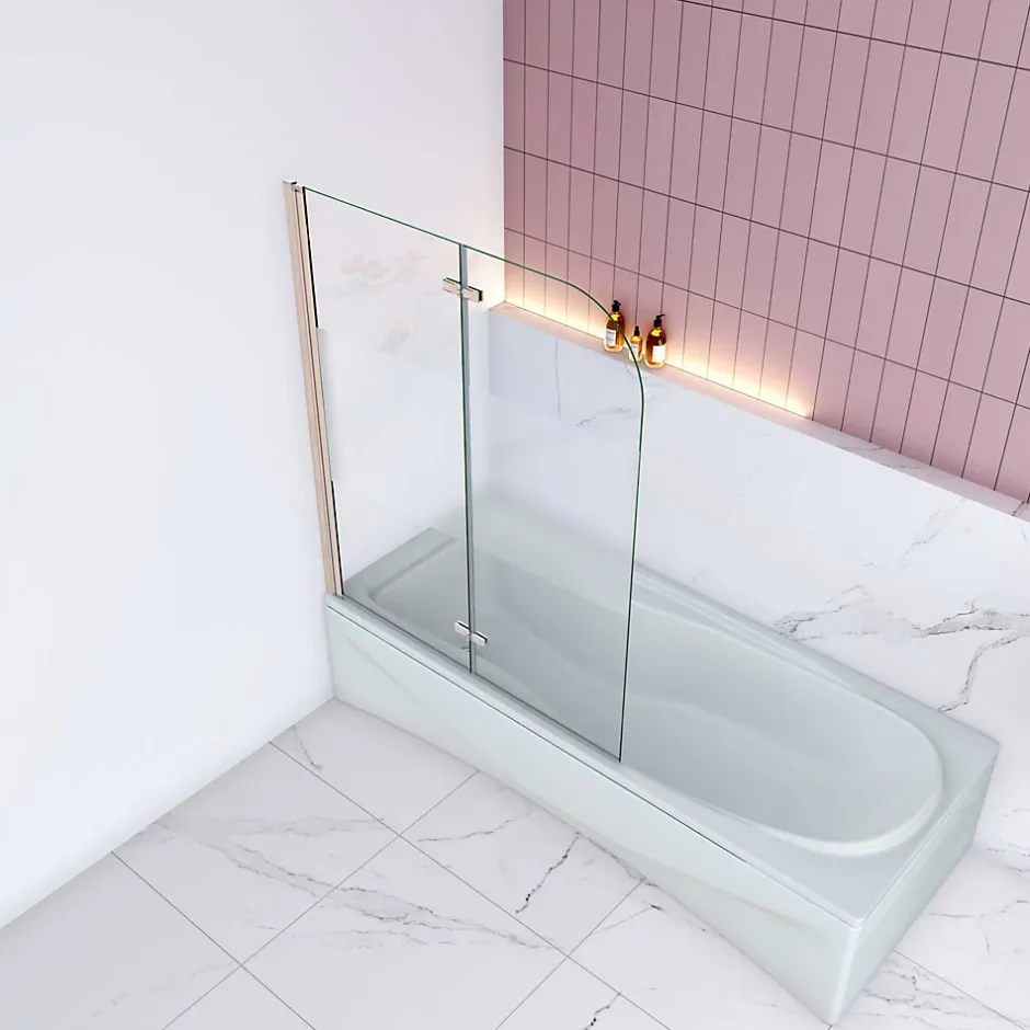 AICA Sanitaire Pare baignoire Chrome au angle arrondis pivotant 180 degrés L100xH140cm, 6mm verre anticalcaire avec bande central dépoli* Pare-Baignoire