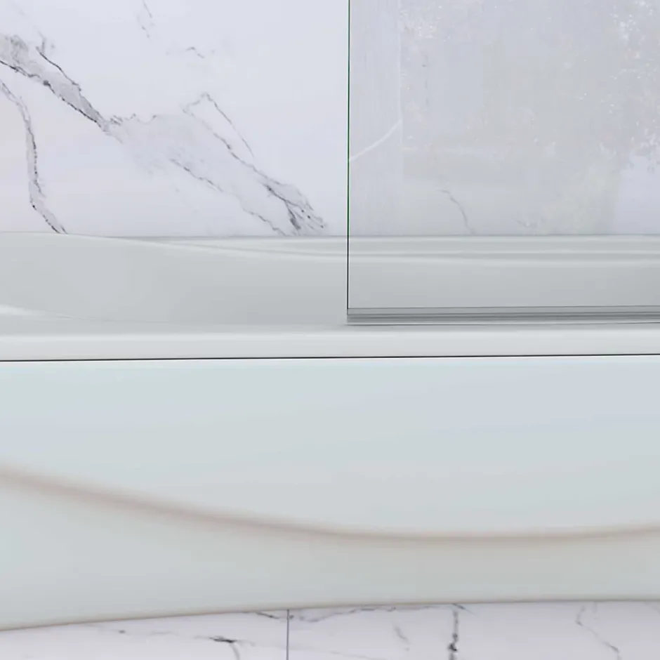 AICA Sanitaire Pare baignoire Chrome au angle arrondis pivotant 180 degrés L100xH140cm, 6mm verre anticalcaire avec bande central dépoli* Pare-Baignoire