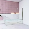 AICA Sanitaire Pare baignoire Chrome au angle arrondis pivotant 180 degrés,L120xH140cm, 6mm verre anticalcaire avec porte serviette* Pare-Baignoire