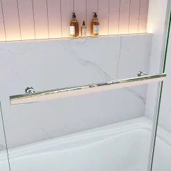 AICA Sanitaire Pare baignoire Chrome au angle arrondis pivotant 180 degrés,L120xH140cm, 6mm verre anticalcaire avec porte serviette* Pare-Baignoire