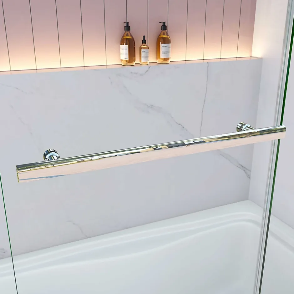 AICA Sanitaire Pare baignoire Chrome au angle arrondis pivotant 180 degrés,L120xH140cm, 6mm verre anticalcaire avec porte serviette* Pare-Baignoire