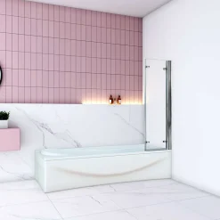 AICA Sanitaire Pare baignoire Chrome pivotant 180degrés à 3 volets L130xH140cm, 6mm verre anticalcaire et pose réversible ,style industriel* Pare-Baignoire