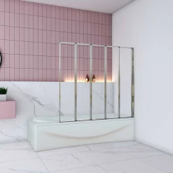 AICA Sanitaire Pare baignoire Chrome pliante,L120xH140cm avec pliante 5 volets pliants 180 degrés,Installation réversible,4mm verre trempé* Pare-Baignoire