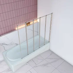 AICA Sanitaire Pare baignoire Chrome pliante,L120xH140cm avec pliante 5 volets pliants 180 degrés,Installation réversible,4mm verre trempé* Pare-Baignoire