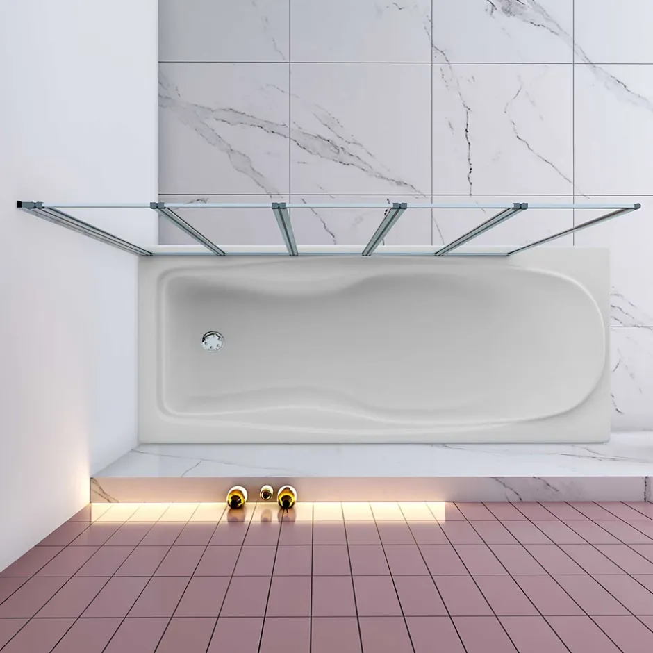AICA Sanitaire Pare baignoire Chrome pliante,L120xH140cm avec pliante 5 volets pliants 180 degrés,Installation réversible,4mm verre trempé* Pare-Baignoire