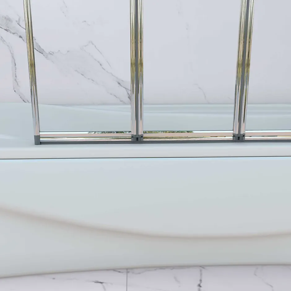 AICA Sanitaire Pare baignoire Chrome pliante,L120xH140cm avec pliante 5 volets pliants 180 degrés,Installation réversible,4mm verre trempé* Pare-Baignoire