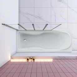 AICA Sanitaire Pare baignoire Chrome pliante L100xH140cm avec pliante 4 volets pliants 180 degrés,Installation réversible,4mm verre trempé* Pare-Baignoire