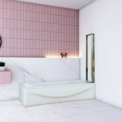 AICA Sanitaire Pare baignoire Chrome pliante L100xH140cm avec pliante 4 volets pliants 180 degrés,Installation réversible,4mm verre trempé* Pare-Baignoire