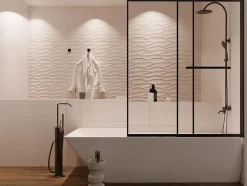 Vente-unique Pare baignoire coulissant noir mat avec porte serviette - 120x140 cm - WAIMEA* Pare-Baignoire