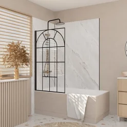Aurlane Pare Baignoire Déco 75x130 cm - Verre Trempé 4 mm Sérigraphie Verrière - Profilé Noir Mat