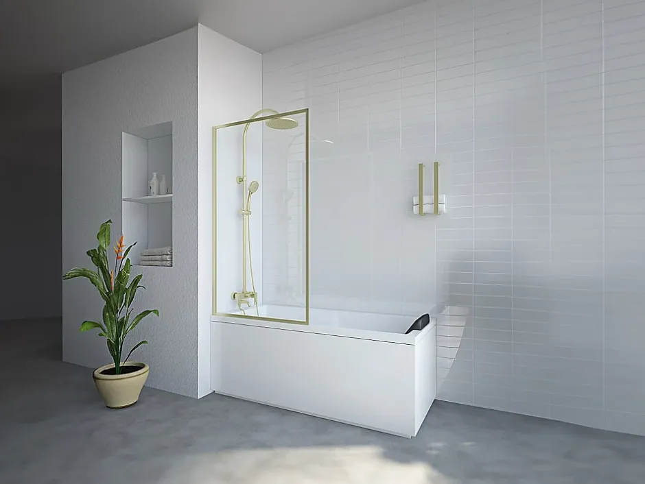 Vente-unique Pare baignoire doré style art déco - 80 x 140 cm - Verre trempé - BRADENTON* Pare-Baignoire